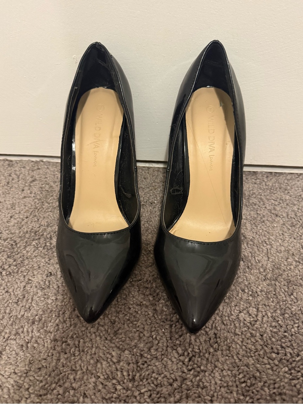 Wild Diva Black Patent Pointed-Toe Stiletto Pumps